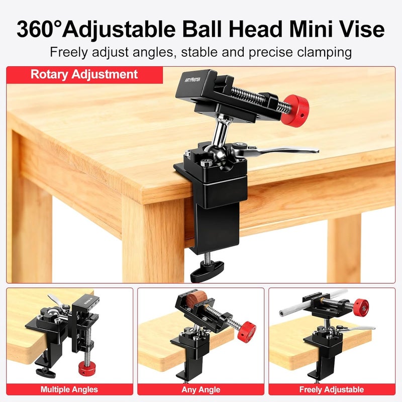 ARTYMASTER 360° Rotating Mini Bench Vise with Quick-Release Ratchet Wrench, 2.48" General-Purpose Table Vise for Woodworking, Metalworking, Modeling, Mini Vice Clamp for Small Projects WT104C - Image 3